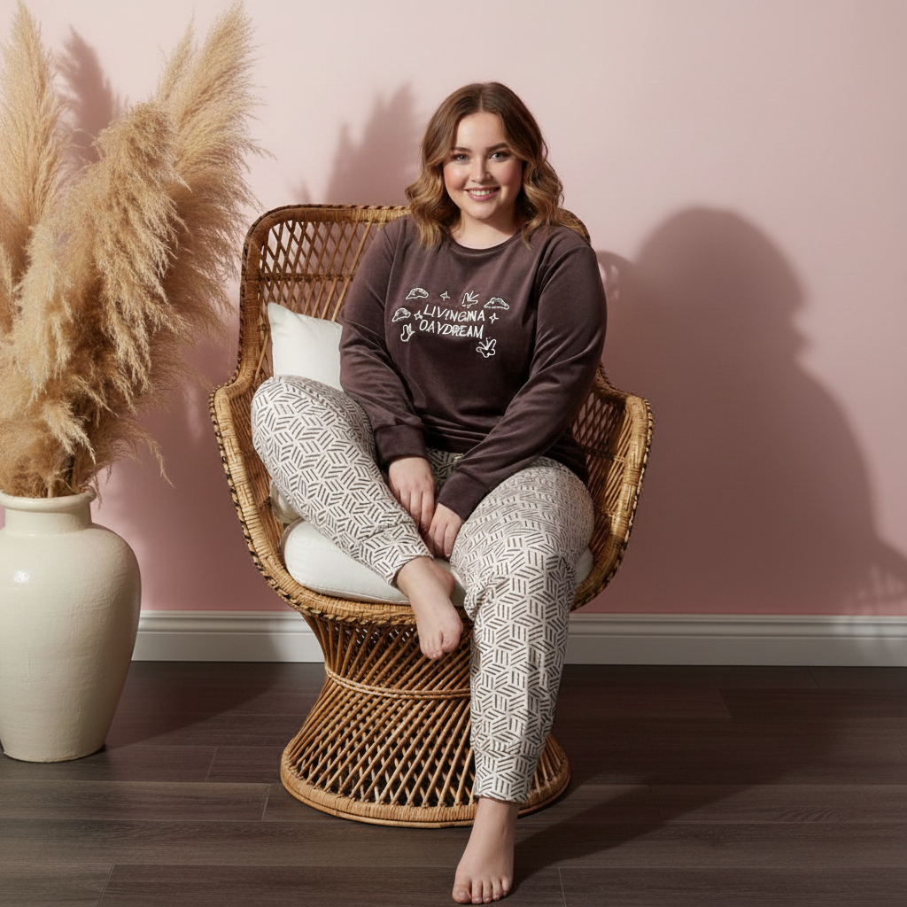 بيجامة قطيفة مبطنة