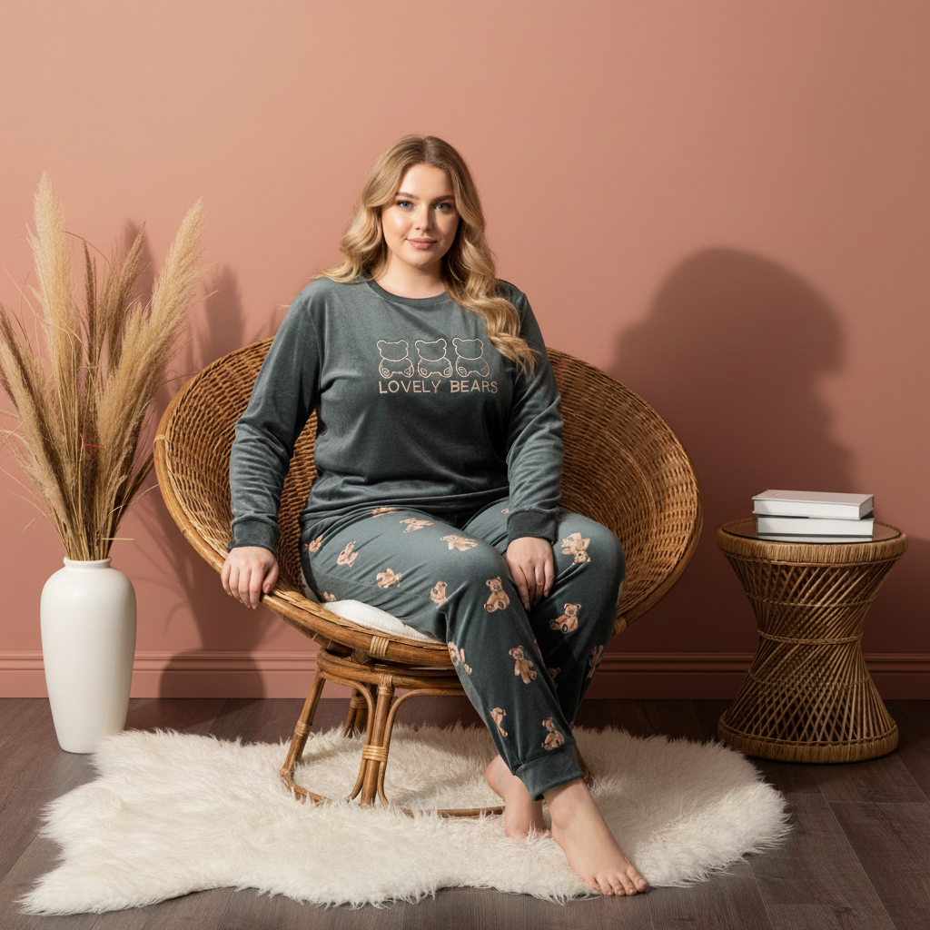 بيجامة قطيفة رمادية