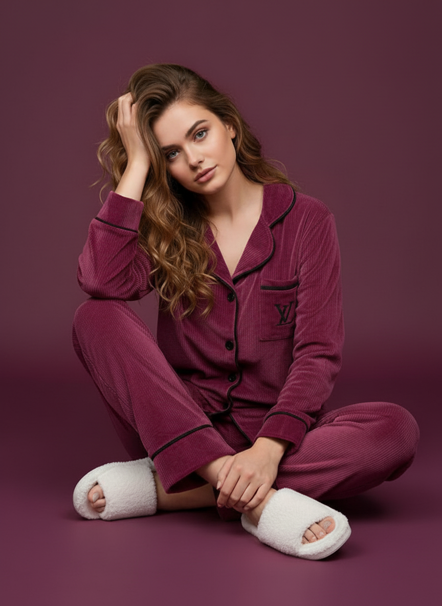 بيجامة زراير قطيفة مضلعة – أكثر من 10 ألوان