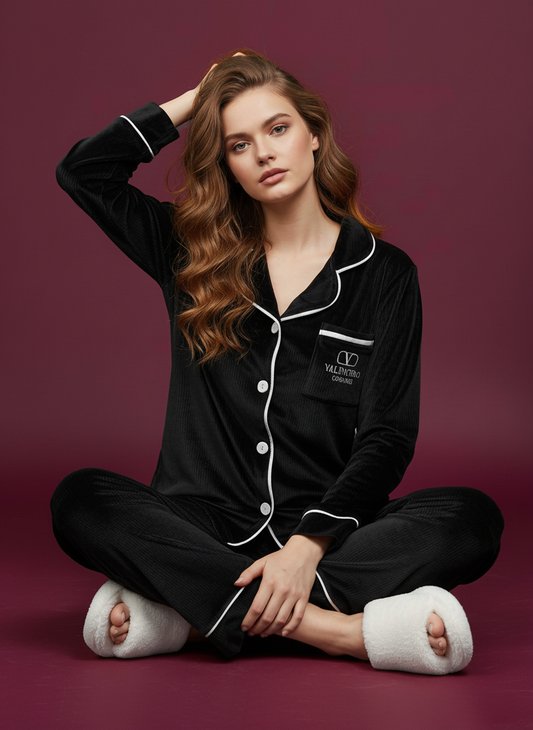 بيجامة زراير قطيفة مضلعة – أكثر من 10 ألوان