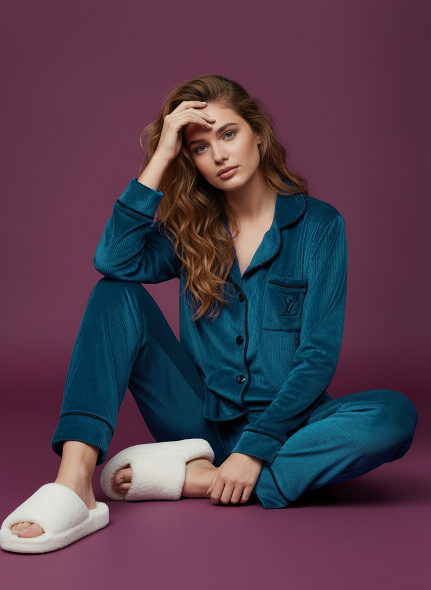 بيجامة زراير قطيفة مضلعة – أكثر من 10 ألوان