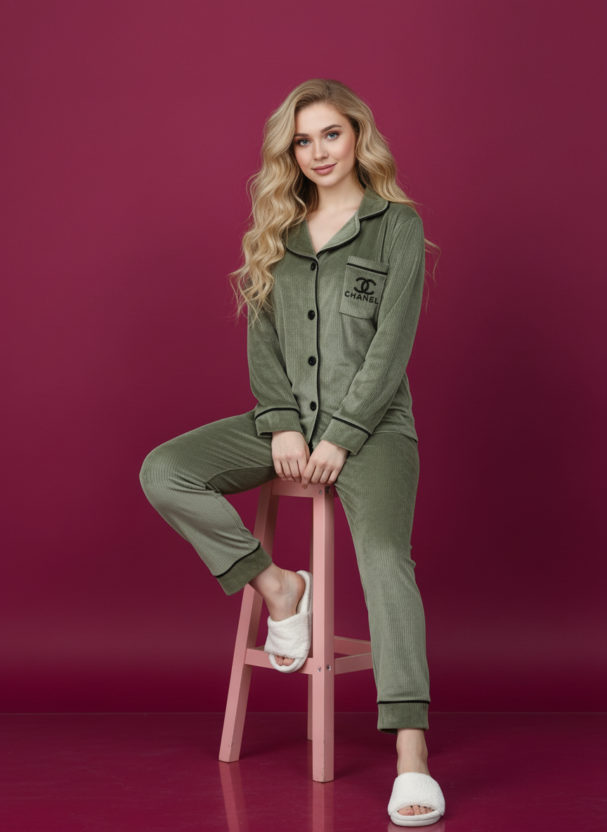 بيجامة زراير قطيفة مضلعة – أكثر من 10 ألوان