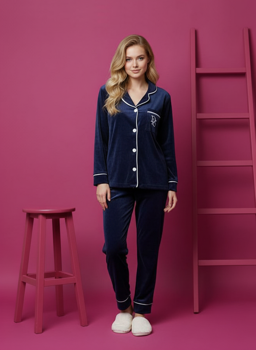 بيجامة زراير قطيفة مضلعة – أكثر من 10 ألوان