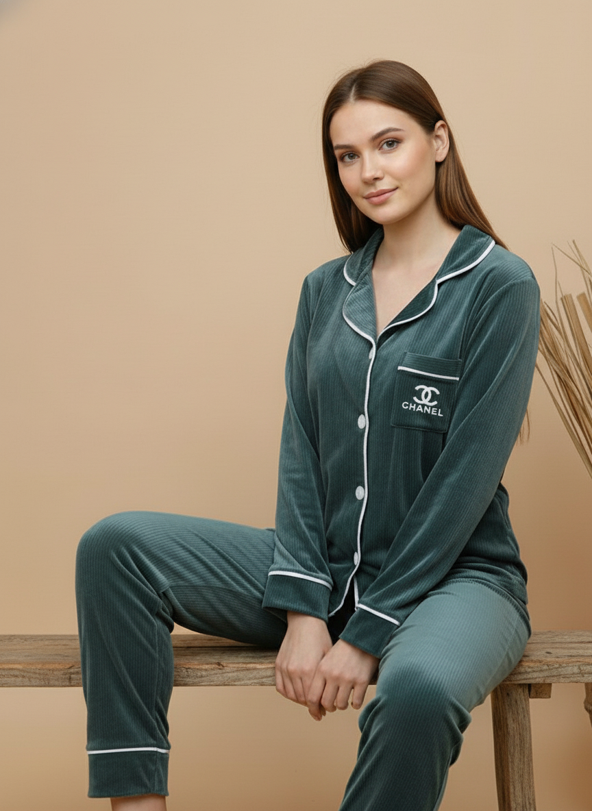 بيجامة زراير قطيفة مضلعة – أكثر من 10 ألوان